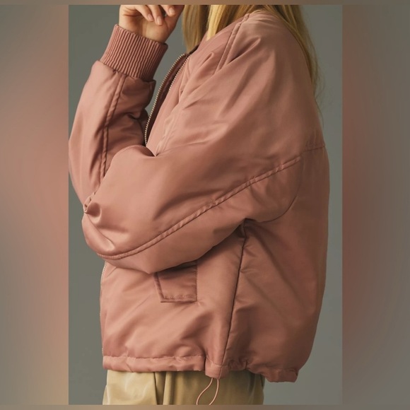 Anthropologie Pink Bomber Jacket with 2 Pockets & Ribbed Cuffs - Picture 2 of 12